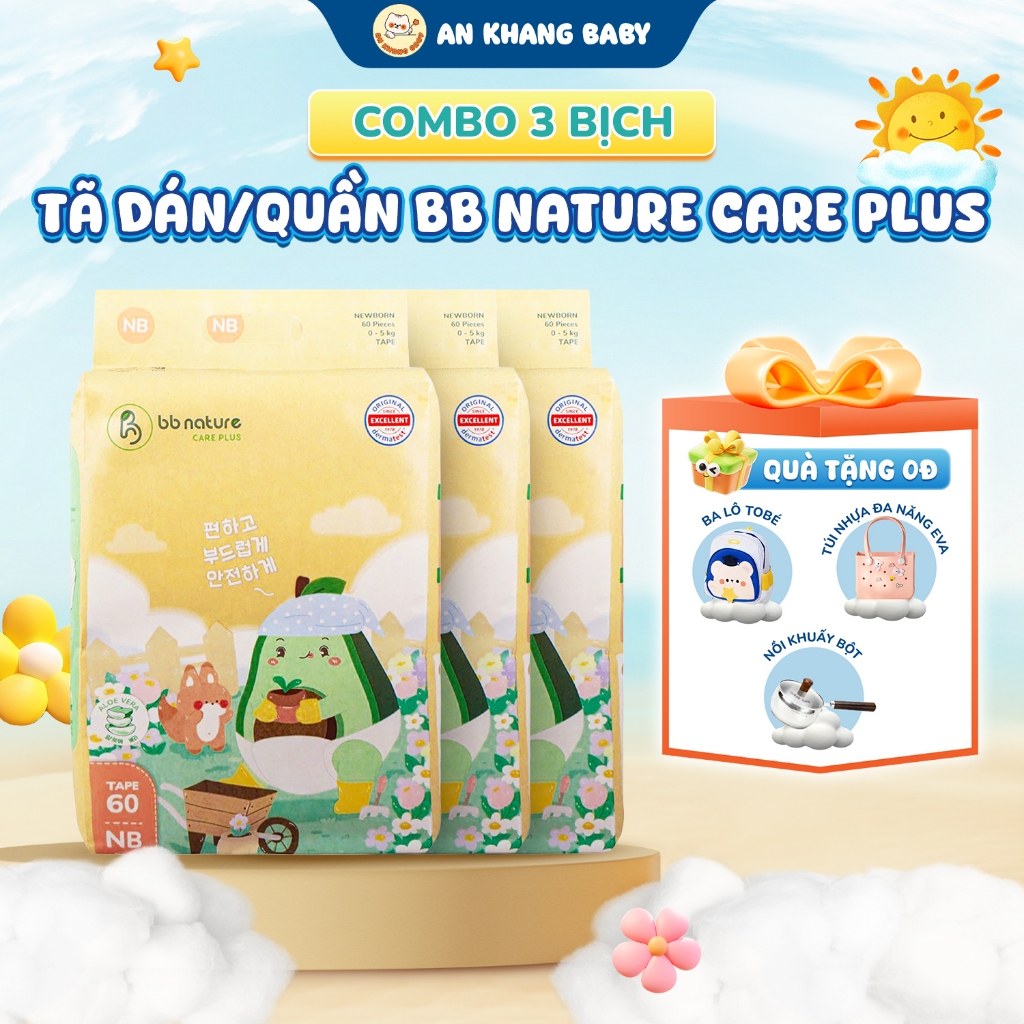 Combo 3 Bịch Tã Dán/Quần BB Nature Care Plus An Khang Baby Sợi Tre Hữu Cơ, Co Giãn 360°,Size NB-4XL