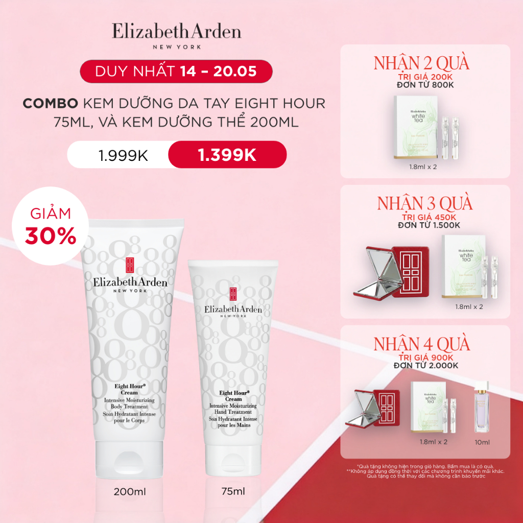 COMBO Kem dưỡng da tay Elizabeth Arden Eight Hour 75ml + Kem dưỡng thể Eight Hour 200ml