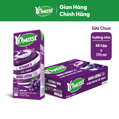 [KOL] Thùng 48 Hộp Sữa Chua Lên Men Tự Nhiên Yomost Hương Nho 48x170ml