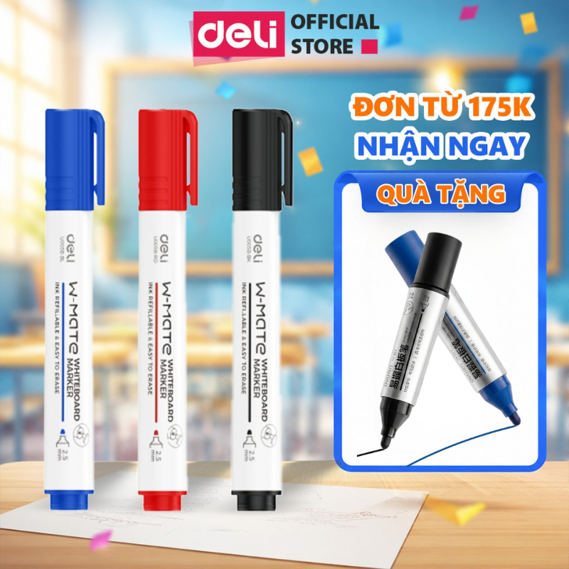 [🔥THẾ HỆ MỚI] Combo 3/5/12 Bút lông bảng Deli EU003B Mực Xanh/Đỏ/Đen Bút Viết Bảng Trắng Xóa Được Có Thể Bơm Mực