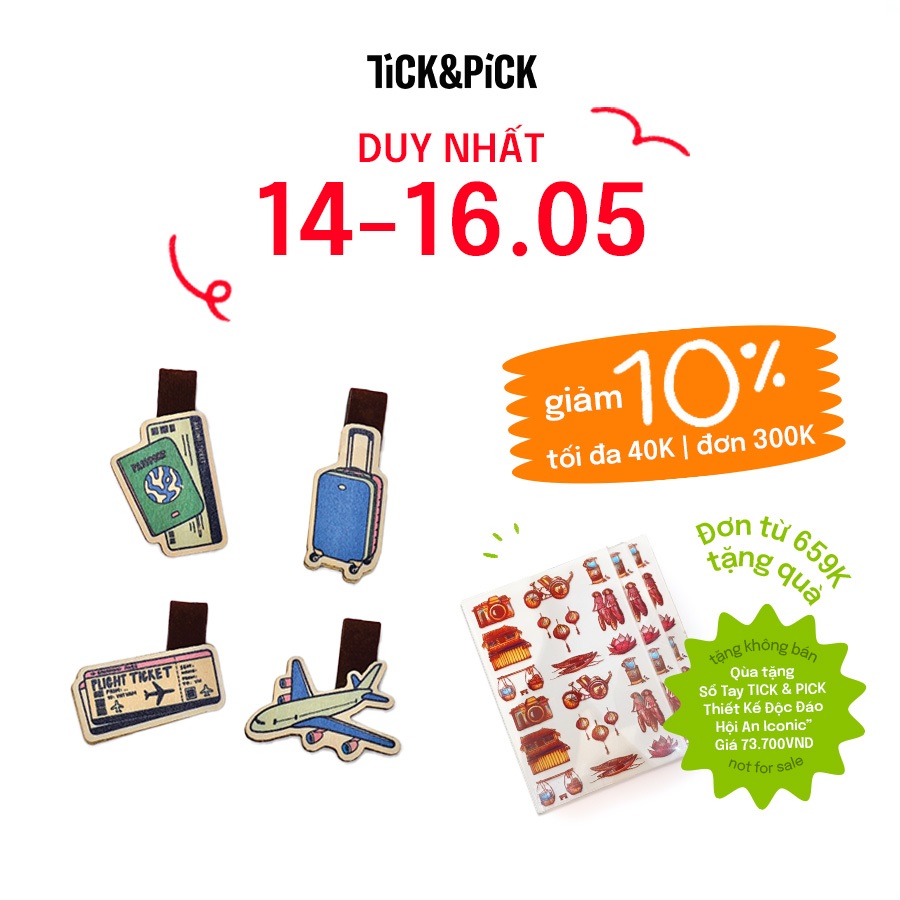 Set 4 Bookmark Gỗ Nam Châm TICK & PICK Đánh Dấu Sách Nam Châm Chủ Đề Du Lịch