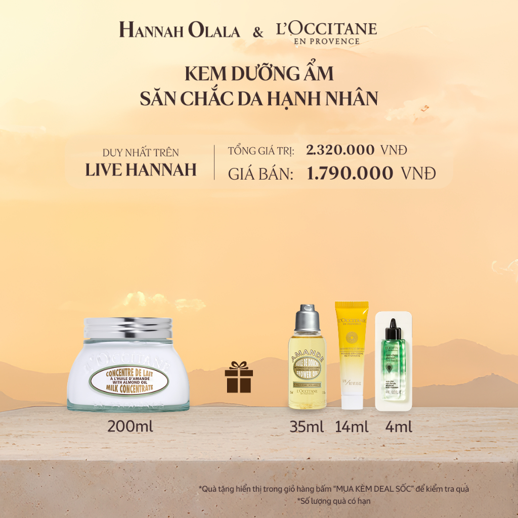 [LIVE HANNAH OLALA] Kem Dưỡng Ẩm Săn Chắc Da L'Occitane Hạnh Nhân Almond Milk Concentrate 200ml