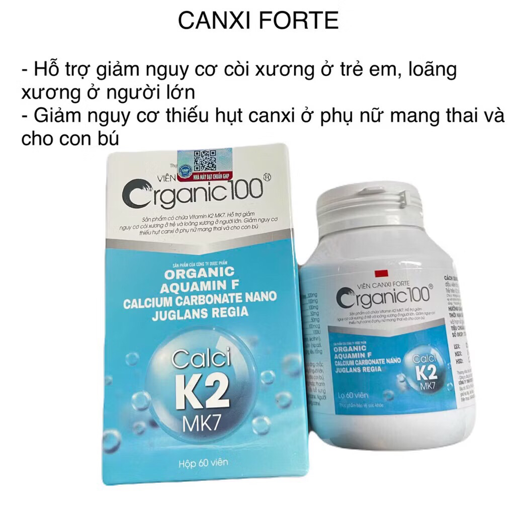 CANXI Calcium nano hộp 60 viên - Calci hữu cơ bổ sung D3 K2 canxi, giảm nguy cơ loãng xương, giúp xư