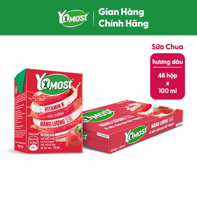 [KOL] Thùng 48 Hộp Sữa chua uống Yomost vị dâu 100ml/hộp