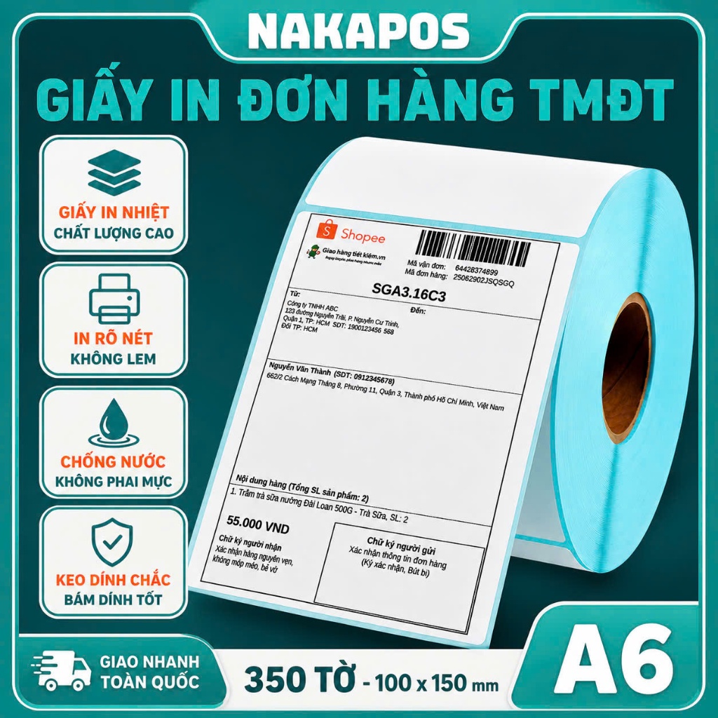 Giấy In Nhiệt 100x150 Khổ A6 Cuộn 350 Tem Sẵn Lớp Dán Giấy In Đơn hàng Shopee 100*150 A6 A7 Giấy nhi