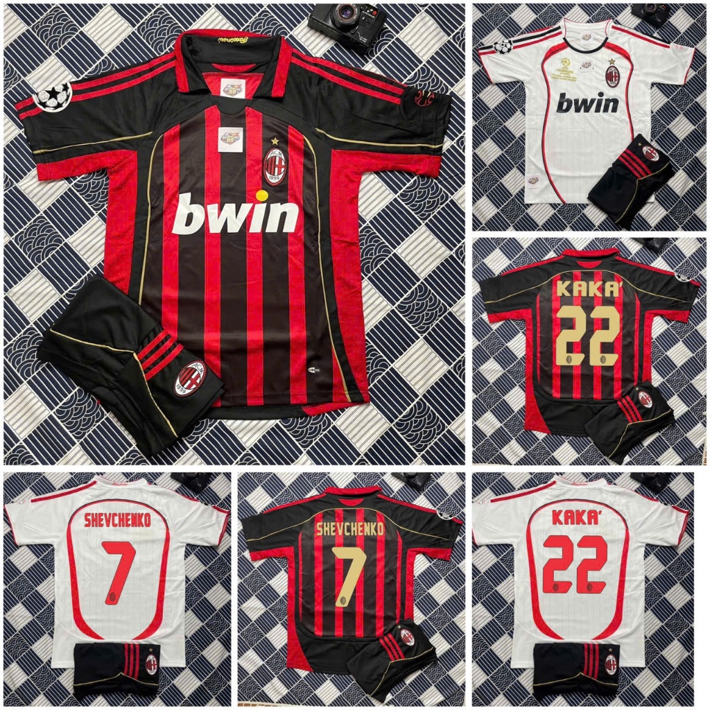 Bộ quần áo bóng đá CLB AC MILAN RETRO 2007, ĐỎ TRẮNG - VẢI THÁI CAO CẤP