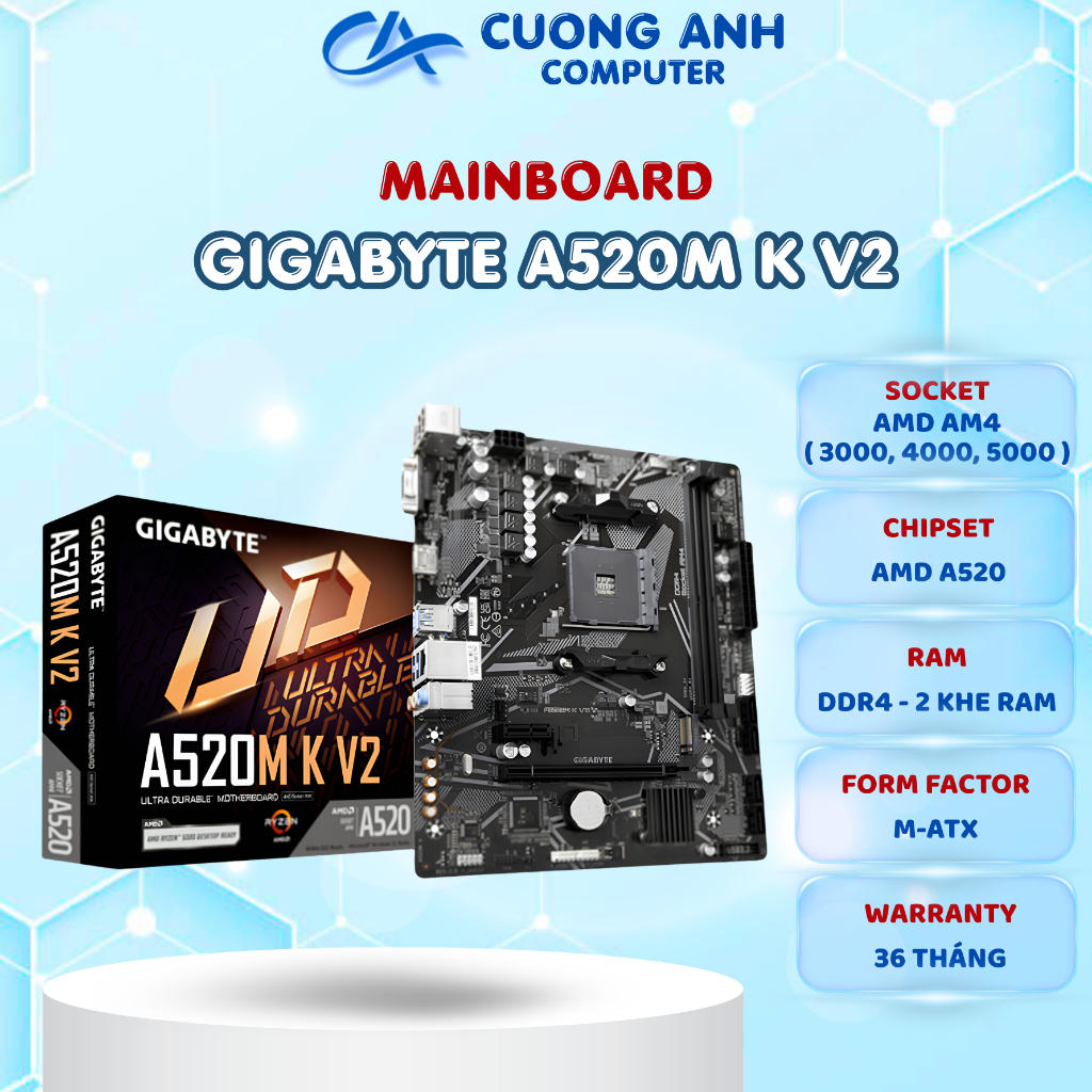 Mainboard GIGABYTE A520M K V2. Hàng mới chính hãng