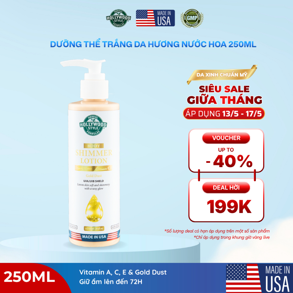 [DATE 11/2026] Sữa Dưỡng Thể Hollywood Style Ánh Nhũ Hương Nước Hoa, Cấp Ẩm Tức Thì & Tái Tạo Da 250