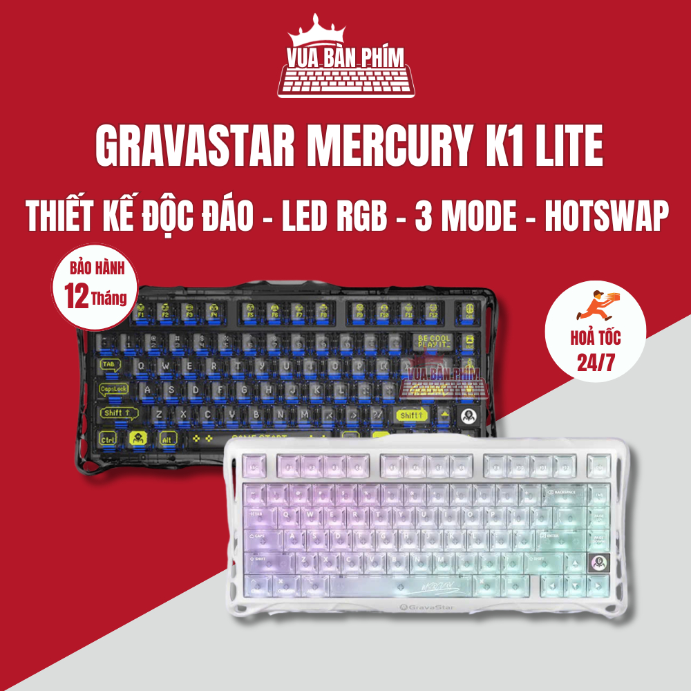 Bàn phím cơ Gravastar Mercury K1 Lite không dây, led rgb , hotswap , led viền , thiết kế đẹp mắt , m