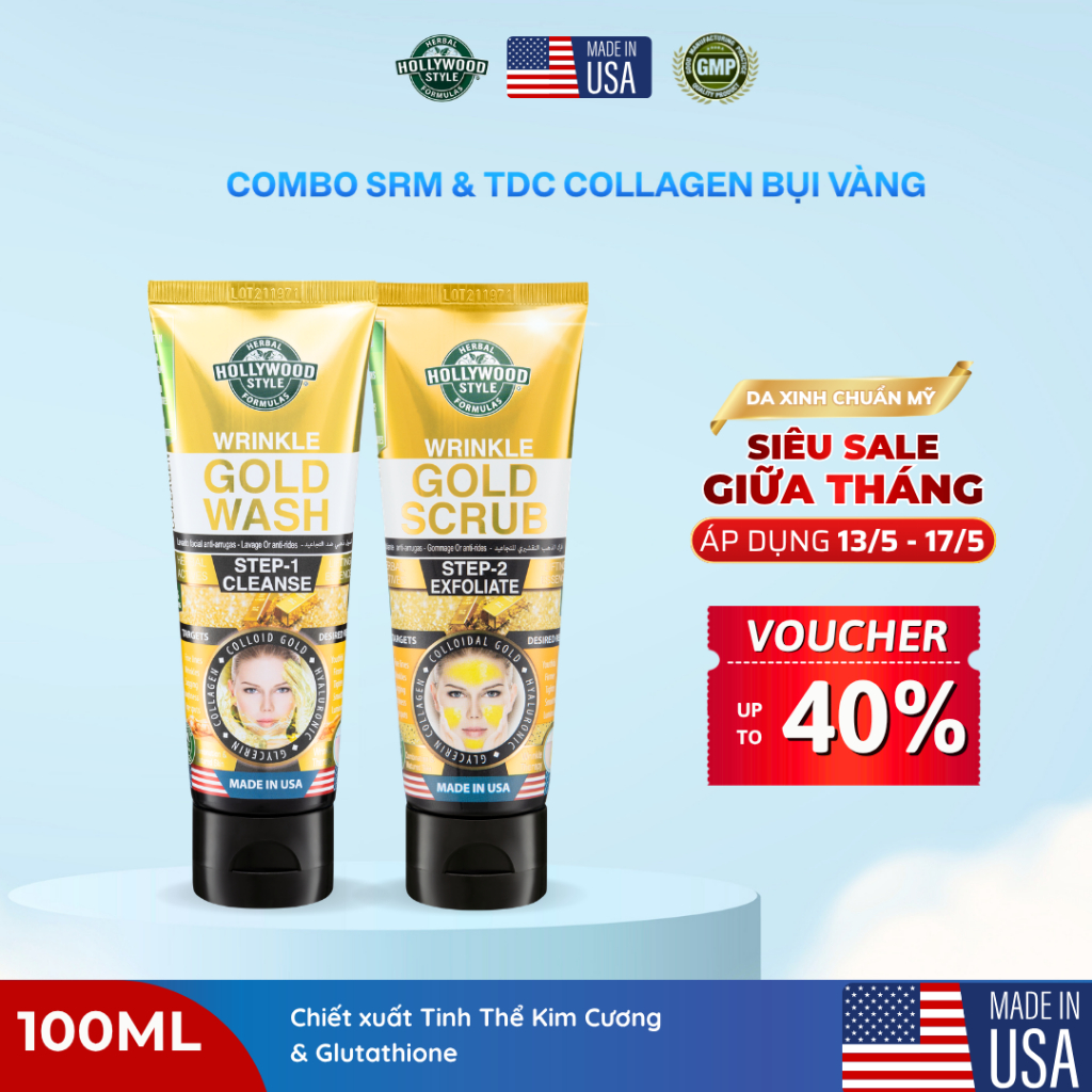 Combo SRM + TDC Bụi Vàng Collagen Hollywood Style Cấp Nước, Làm Sạch Da Và Trẻ Hóa Da