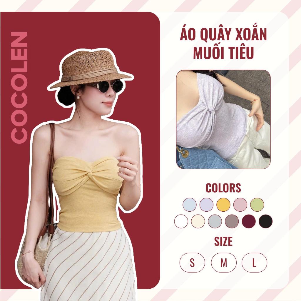 Áo Quây Nữ Xoắn Trước Ngực Màu Pastel Chất Tăm Cotton Dệt Sợi Muối Tiêu Ôm Body Co Giãn Thoáng Mát Nhẹ Tênh – A049 | BigBuy360 - bigbuy360.vn