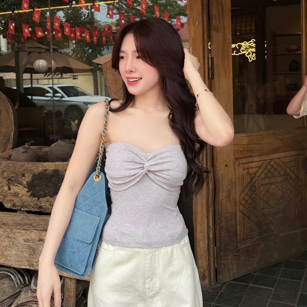 Áo Quây Nữ Xoắn Trước Ngực Màu Pastel Chất Tăm Cotton Dệt Sợi Muối Tiêu Ôm Body Co Giãn Thoáng Mát Nhẹ Tênh – A049 | BigBuy360 - bigbuy360.vn