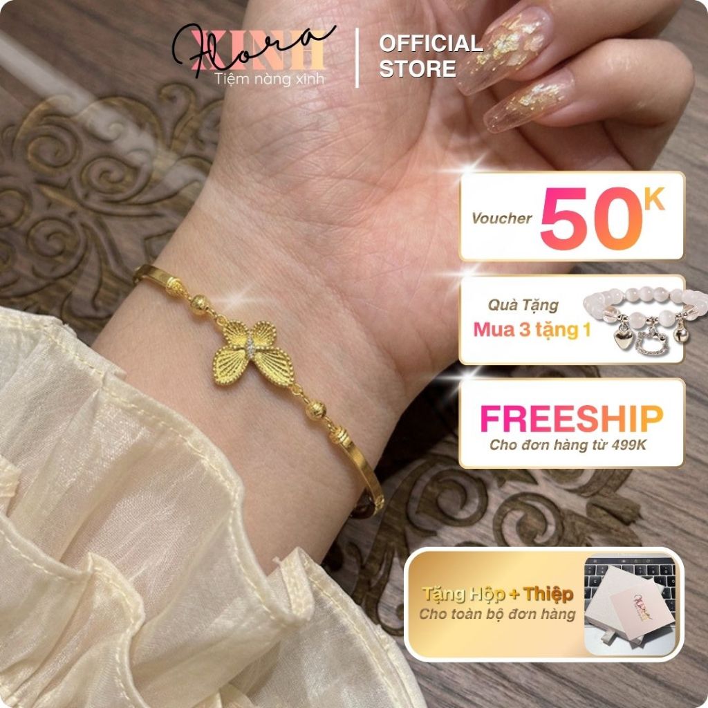 Vòng Tay Eden Flora Charm Bướm Vàng Layer Handmade Nữ Tính Thời Trang Phong Cách