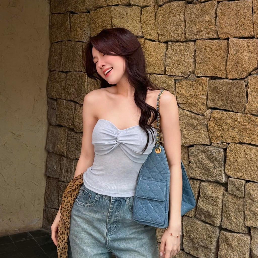 Áo Quây Nữ Xoắn Trước Ngực Màu Pastel Chất Tăm Cotton Dệt Sợi Muối Tiêu Ôm Body Co Giãn Thoáng Mát Nhẹ Tênh – A049 | BigBuy360 - bigbuy360.vn