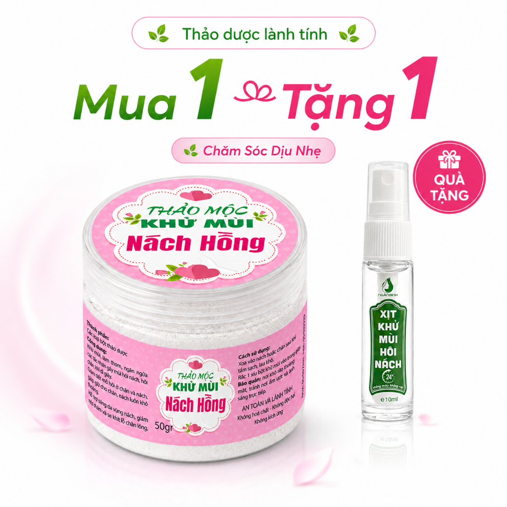 Bột Thảo Mộc Khử Mùi Hôi Nách Hồng , Phấn Hỗ Trợ Giảm Mồ Hôi Giúp Vùng Da Khô Thoáng