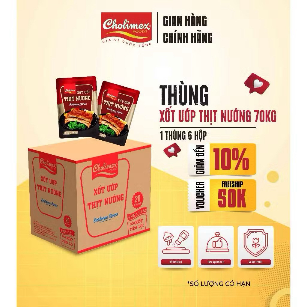 Thùng 120 gói Xốt Ướp Thịt Nướng Cholimex gói 70gr ( 6 Hộp/Thùng) – Gia Vị ướp thịt ngon