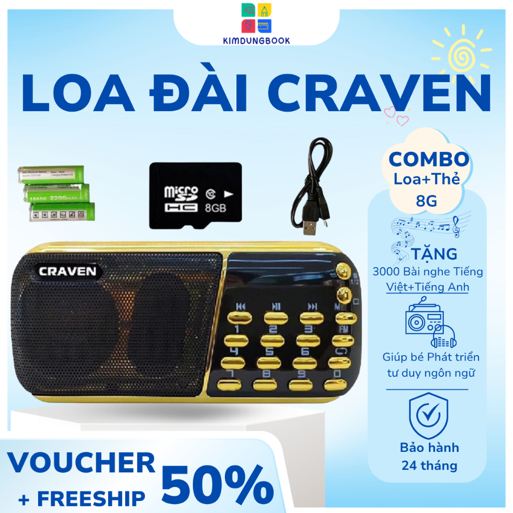 Loa Đài Craven nghe thẻ nhớ, USB, FM, Máy nghe nhạc mini Tắm Ngôn Ngữ Caraven CR 853