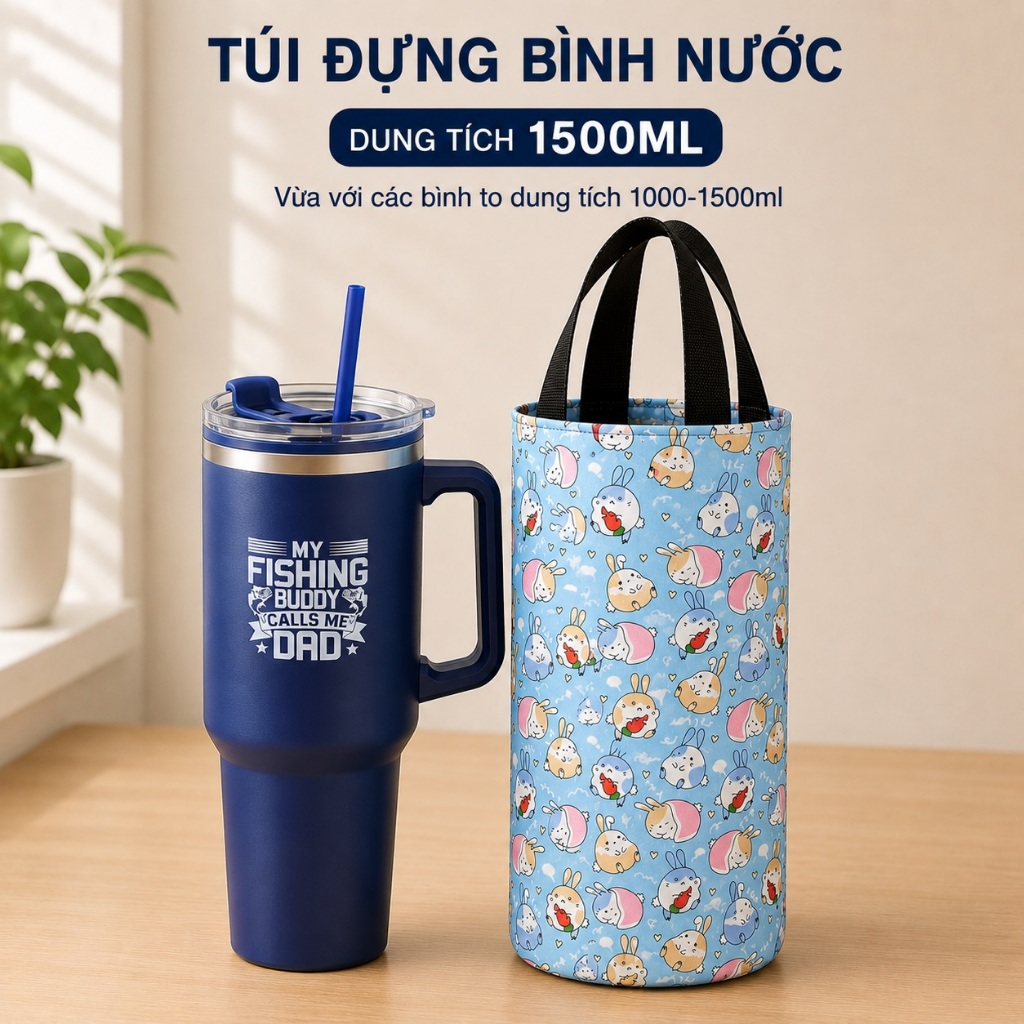 Túi vải size lớn đựng ly giữ nhiệt, bình nước 1000ml - 1500ml
