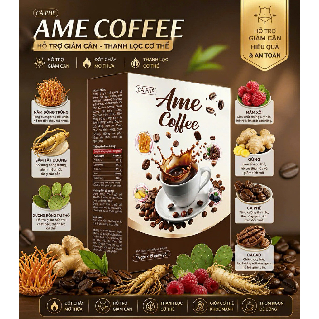 Cà Phê Sữa AME ENZIM Coffee Hộp 15 Gói