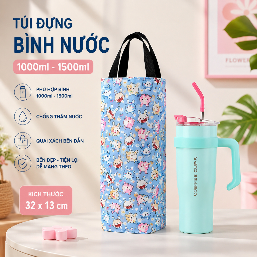 Túi đựng ly giữ nhiệt, túi vải dù đựng bình ly cốc giữ nhiệt tiện lợi mới 1000ml - 1500ml