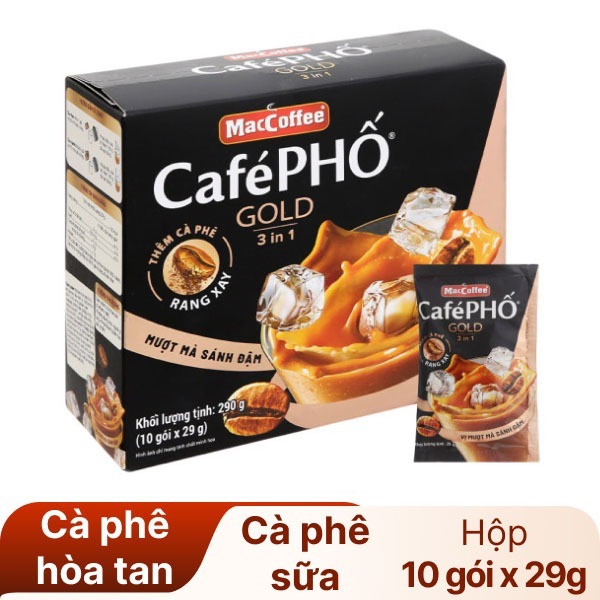 Cà phê Phố sữa đá GOLD - MacCoffee (hộp 10 gói x 29g)