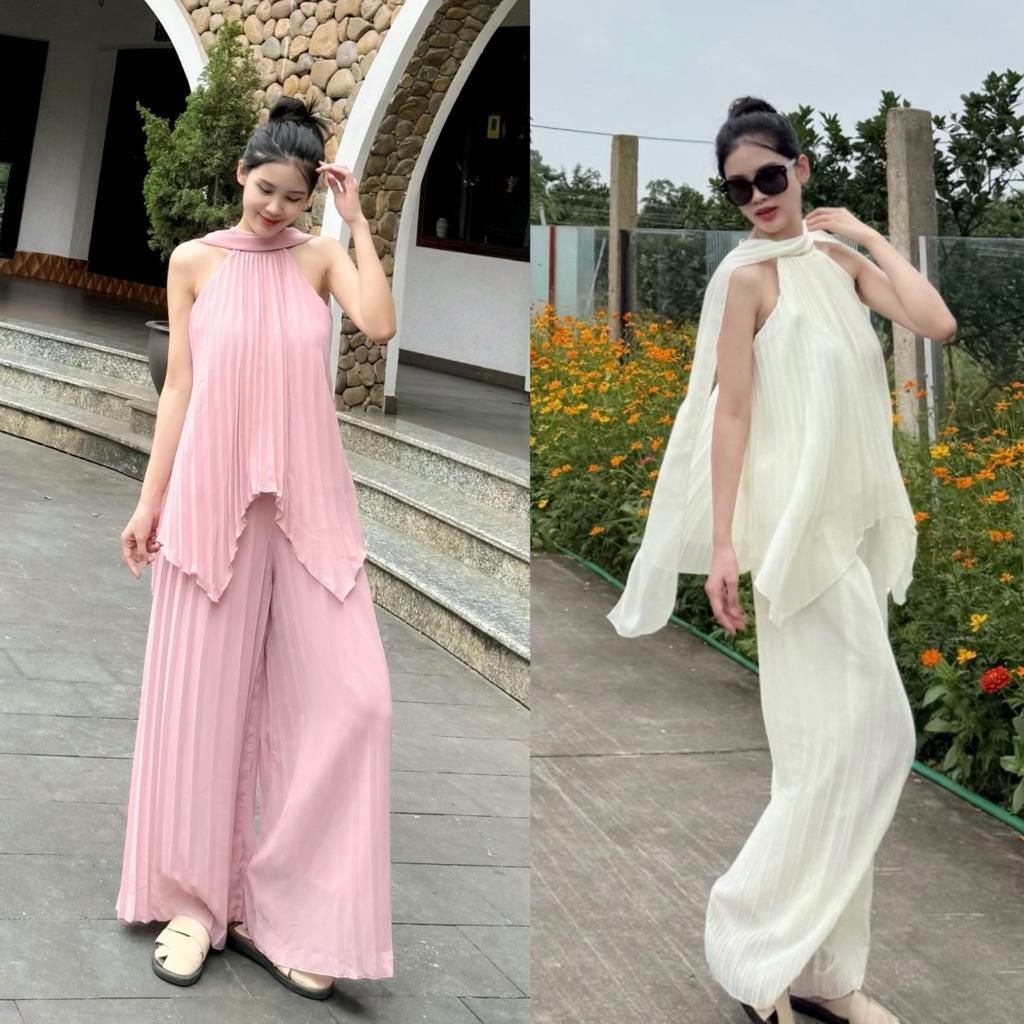 [EM Design] Set cổ yếm quần ống xuông rập ly siêu xinh “ Rosy Set”
