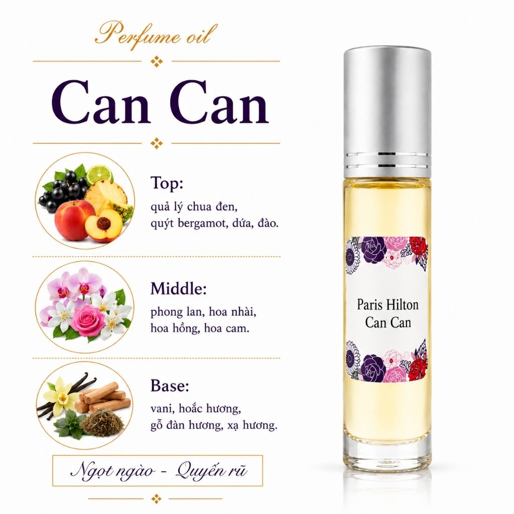 Tinh Dầu Nước Hoa Nữ Can Can 10ml, Ngọt ngào, quyến rũ