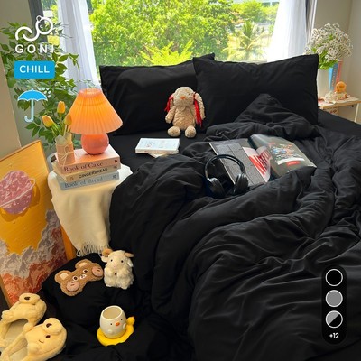 Bộ vỏ chăn mền ga gối GONI CHILL Chống Thấm màu Đen - Ga drap giường bo chun cao 4-25cm kích thước 1m,1m2,1m4,1m6,1m8,2m