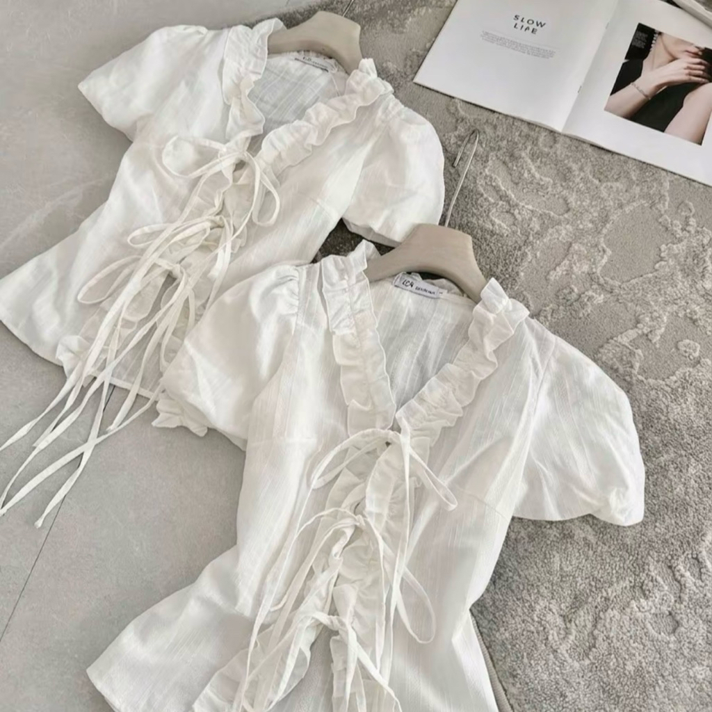 [BÈO BÉO BIGSIZE ] ÁO LẺ KIỂU NỮ ĐŨI BÈO THẮT NƠ FORM BIGSIZE 60-110KG | BigBuy360 - bigbuy360.vn