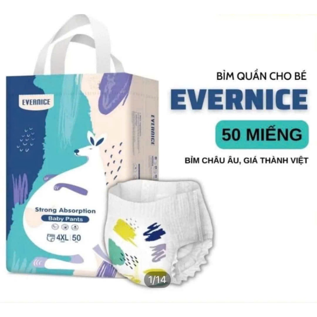 [Tặng 1 gói khăn ướt lớn] Combo 100 miếng bỉm quần EVERNICE cho bé tiểu vừa và ít