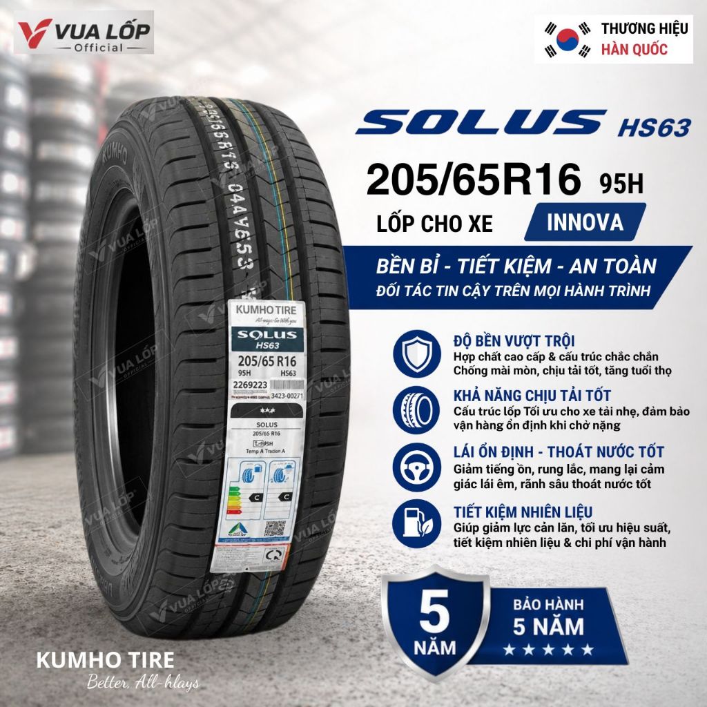 Lốp KUMHO 205/65R16 95H HS63 - Lốp xe Innova Lốp mới Giá tốt nhất (Bảo hành 5 năm)