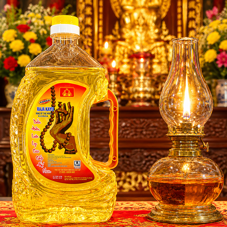 1 thùng 6 chai dầu đèn cát tường lưu ly loại 1kg dung tích 1400ml, thắp không mùi không khói.