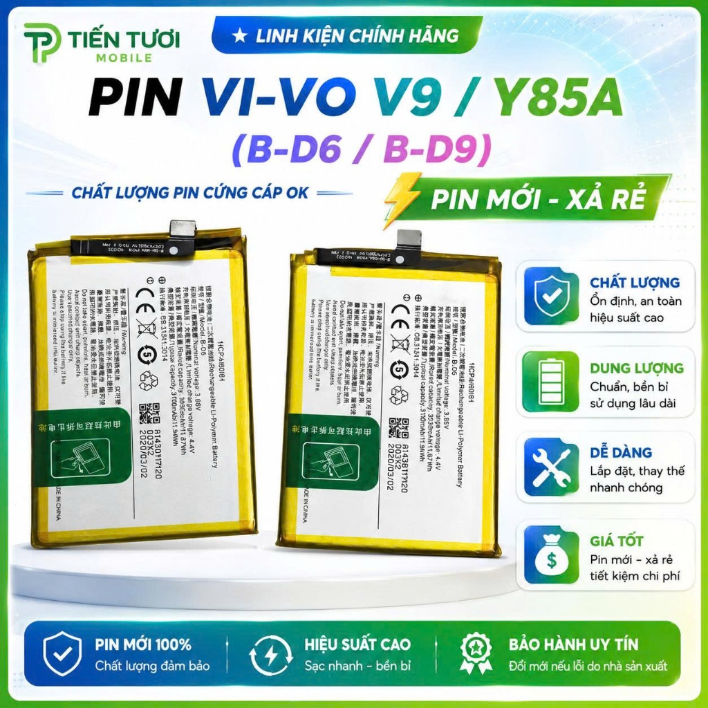 Pin Vi--vo V9 / Y85A (B-D6 / B-D9),mới