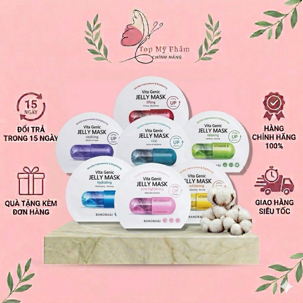 [CHÍNH HÃNG] COMBO 10 Miếng Mặt nạ Banobagi Stem Cell Vitamin Mask Whitening, mặt nạ Banobagi tế bào