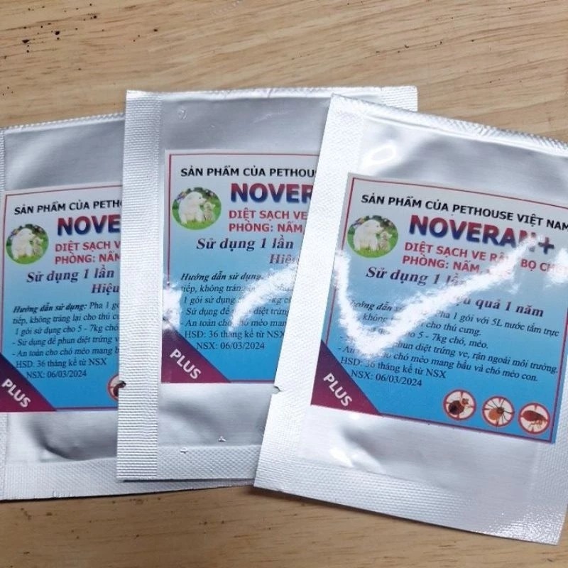 Combo 3 gói NOVERAN gói tắm làm  sạch sẽ ve, rận, bọ chét. hiệu quả