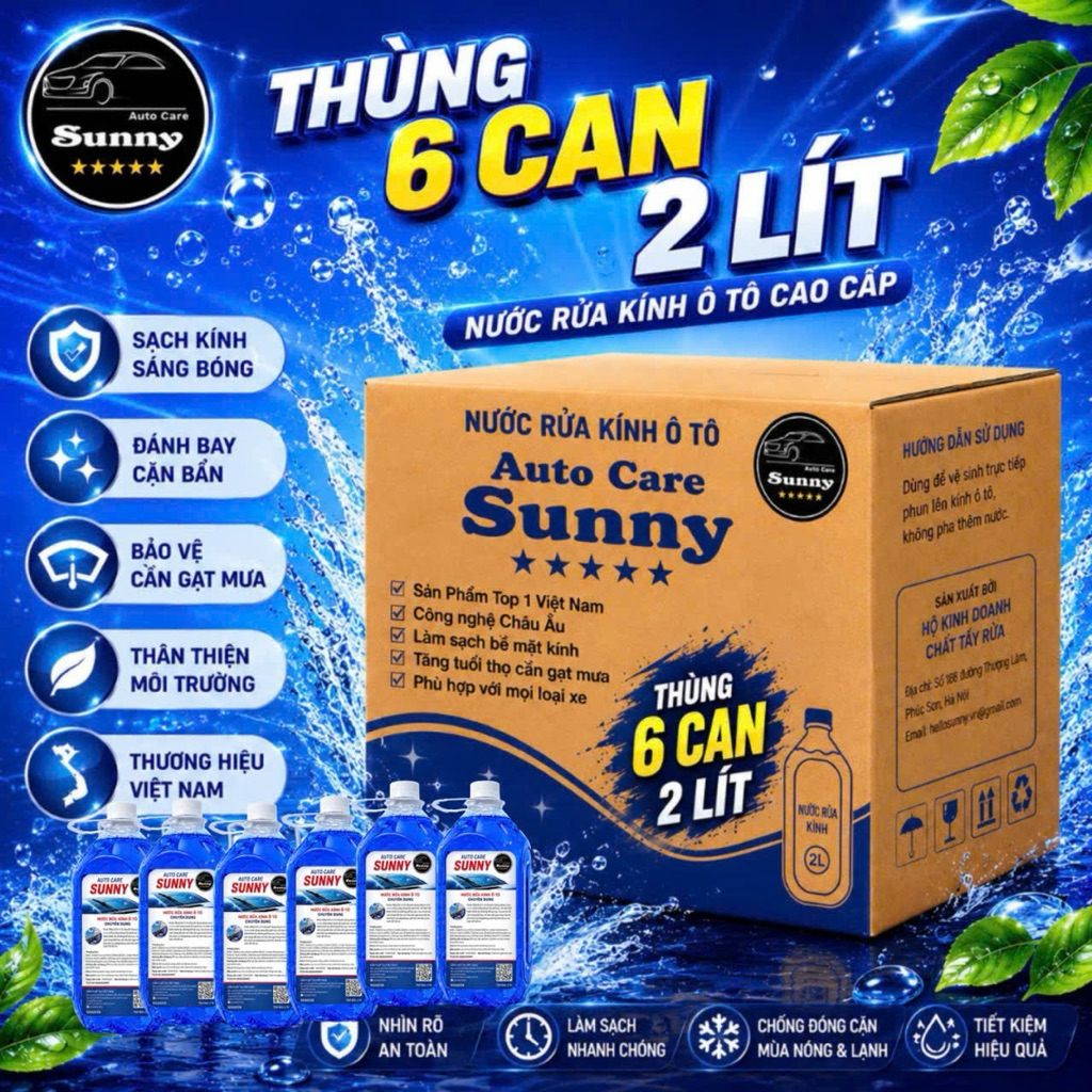 [THÙNG 6 CAN 2 LÍT]Nước Rửa Kính Ô Tô Auto Care SUNNY 2 Lít Chính Hãng,Phù Hợp Với Mọi Loại Xe