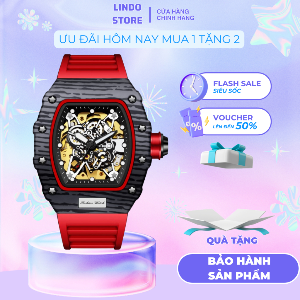 Đồng hồ cơ nam lộ máy chính hãng automatic tự động dáng thể thao bền bỉ KIMSDUN K-2012A