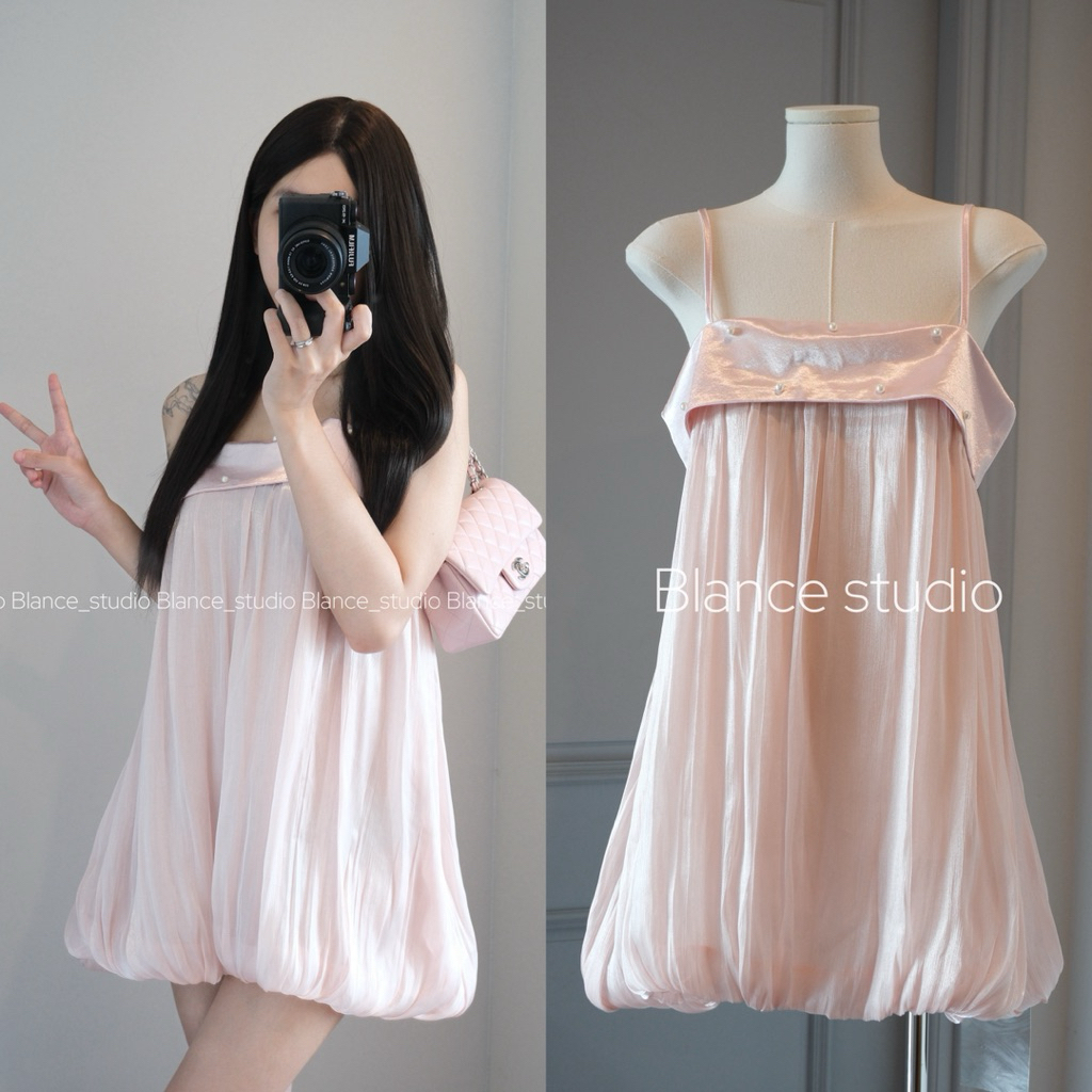 𝐁𝐋𝐀𝐍𝐂𝐄 𝐒𝐓𝐔𝐃𝐈𝐎 ♡ Váy hai dây dáng bí đính hạt qccc (Sẵn S/M)
