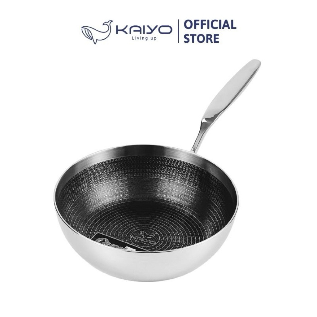 Chảo inox sâu lòng chống dính hoa văn nổi Tri-Ply Kaiyo, size 24cm [mã KNW-3604]
