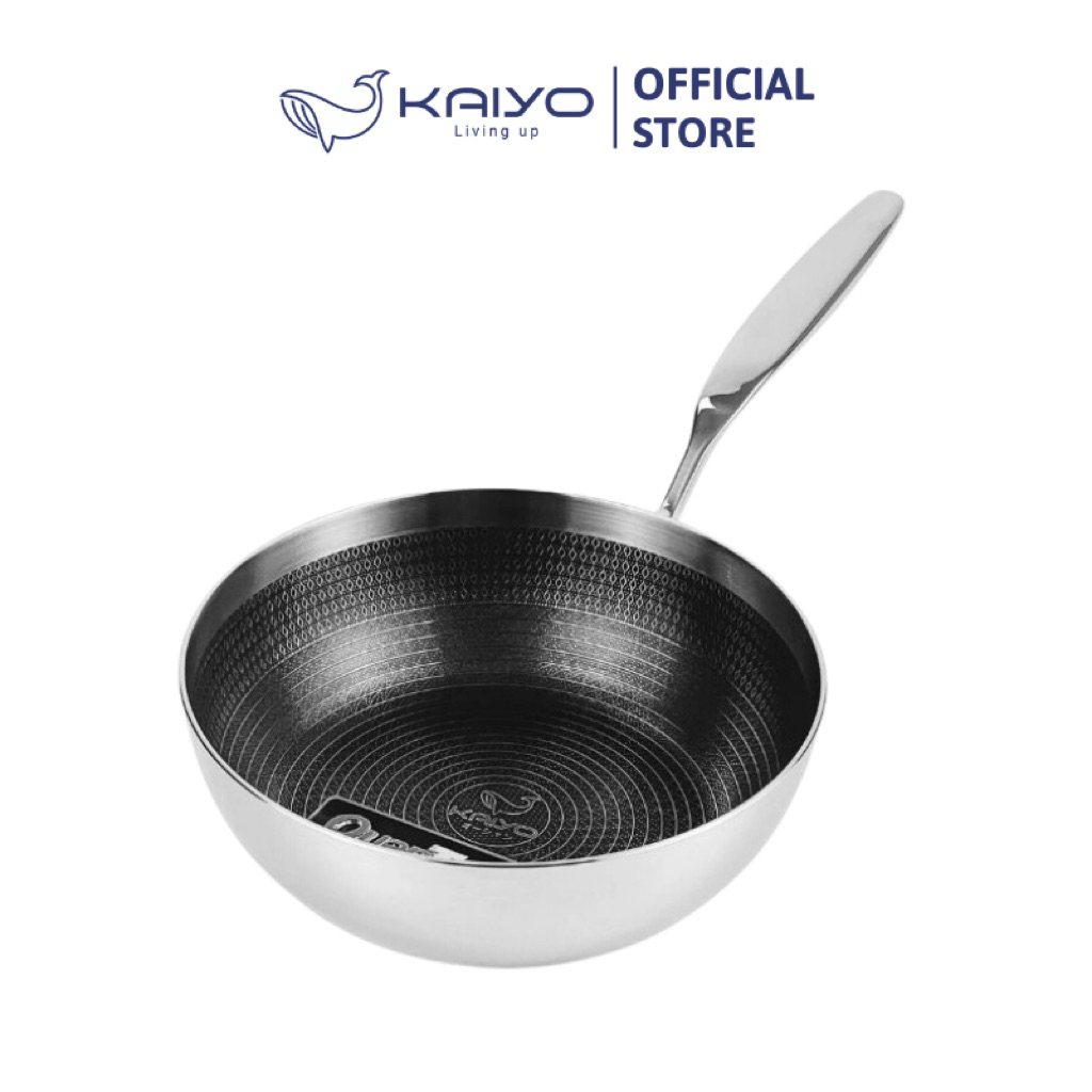 Chảo Inox chống dính hoa văn nổi Tri-Ply đáy liền sâu lòng Kaiyo, size 26cm [mã KNW-3192]