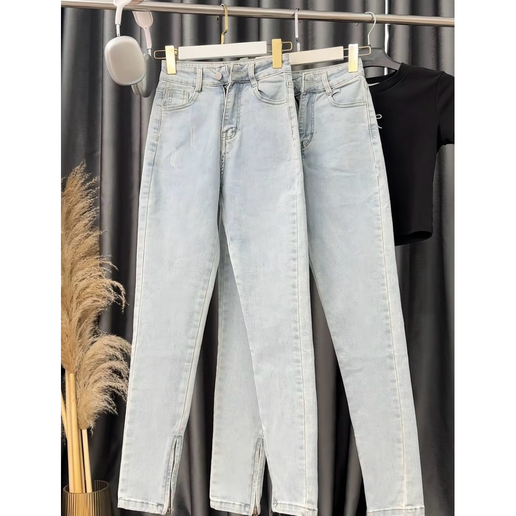 [PASS ĐỒ] quần jean girl phố ống bó màu xanh bạc, size S