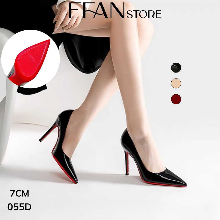 Giày cao gót nữ mũi nhọn gót nhọn [da bóng mềm mại] 055D 0301D đế đỏ FFAN STORE 7 9 phân bít mũi big