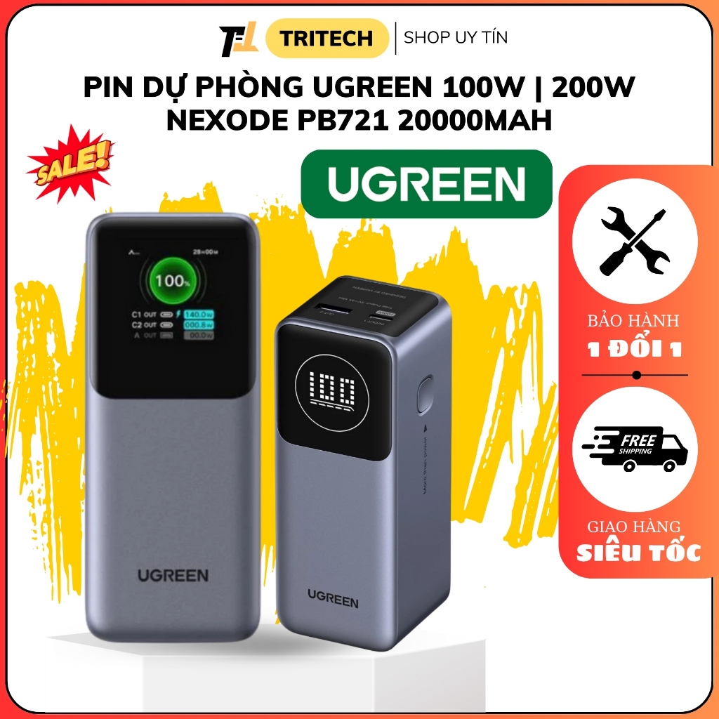 [HỎA TỐC] Pin sạc dự phòng UGREEN Nexode PB721 100W | 200w dung lượng 20000mah, sạc nhanh PD3.1 100W