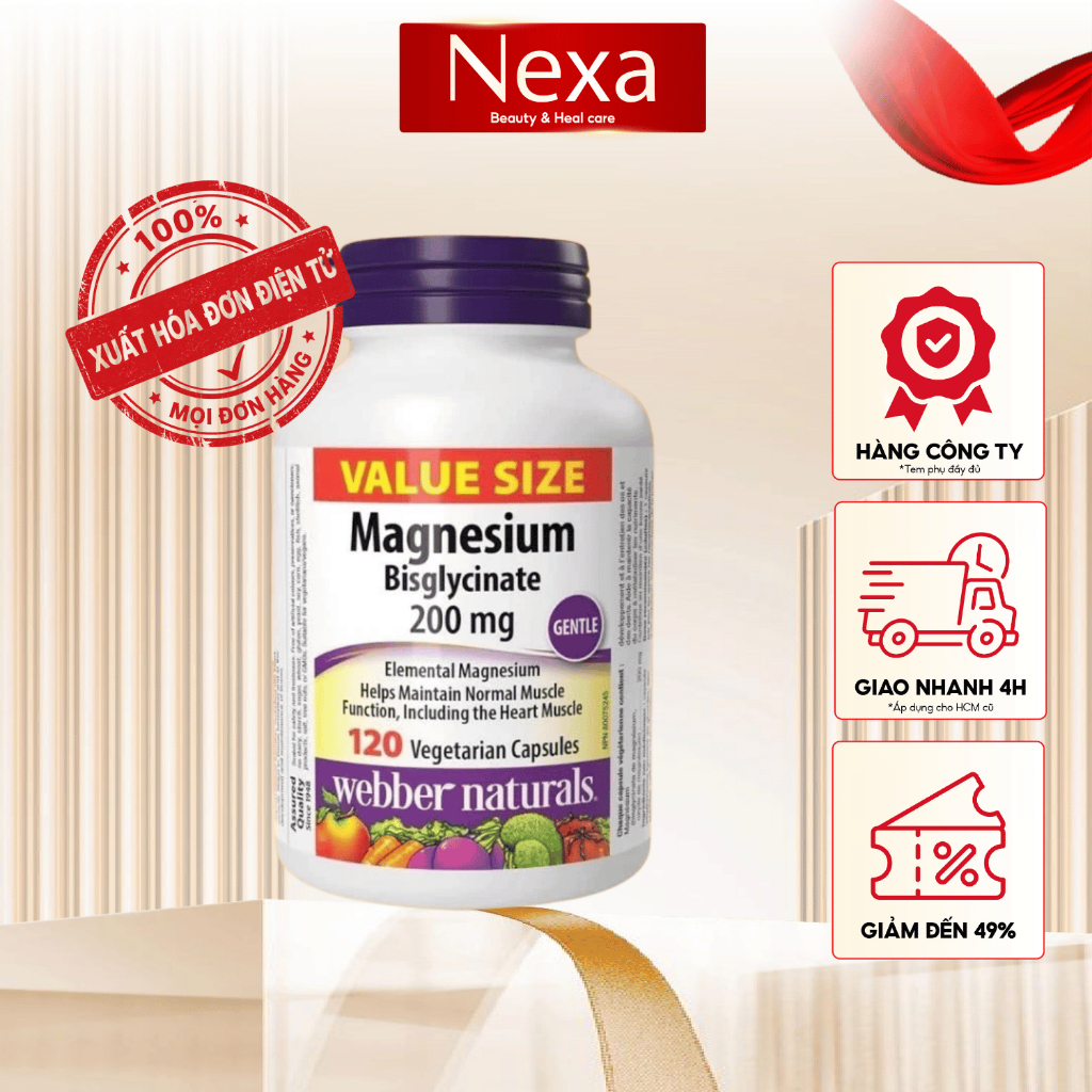 Viên uống Webber Naturals Magnesium Bisglycinate 200mg (120 viên), Bổ sung Magnesium