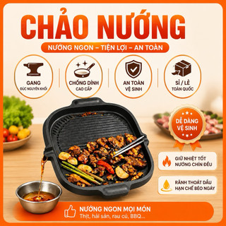 Chảo chống dính Chảo Nướng Chống Dính Bầu Kiểu Dáng Hàn Quốc Có Rãnh Thoát Dầu Tiện Ích (ảnh thật)