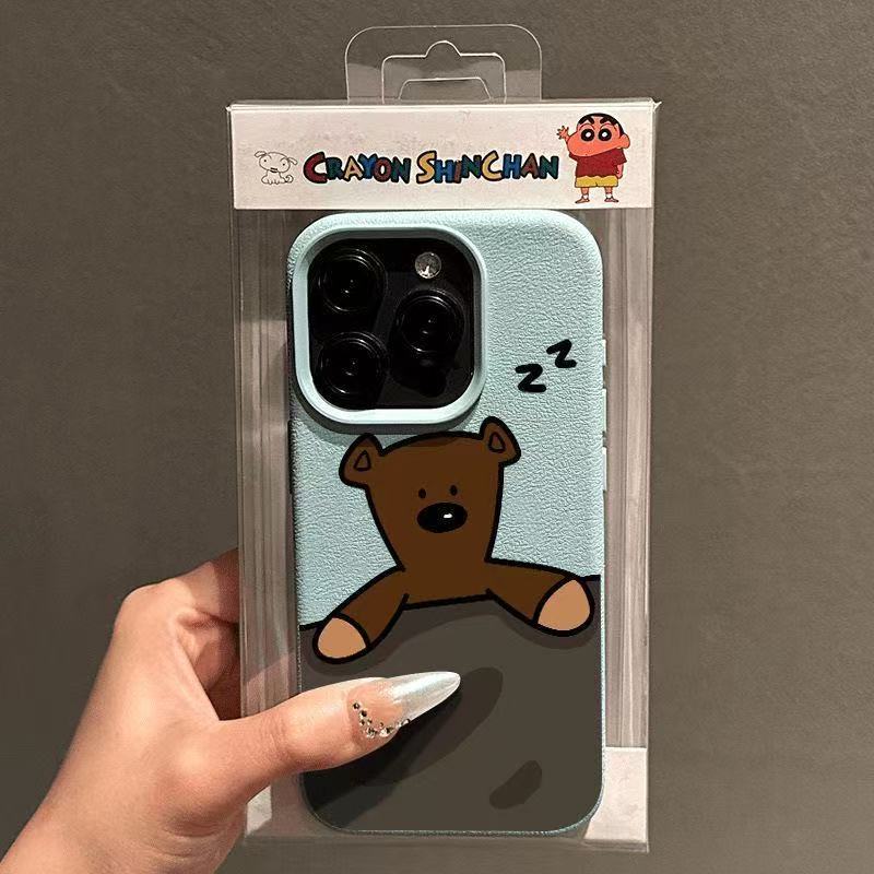 02Ốp lưng mềm họa tiết gấu Teddy Mr. Bean cho iPhone 16 Pro/15 Pro/14/13/12, phong cách vui nhộn dễ 