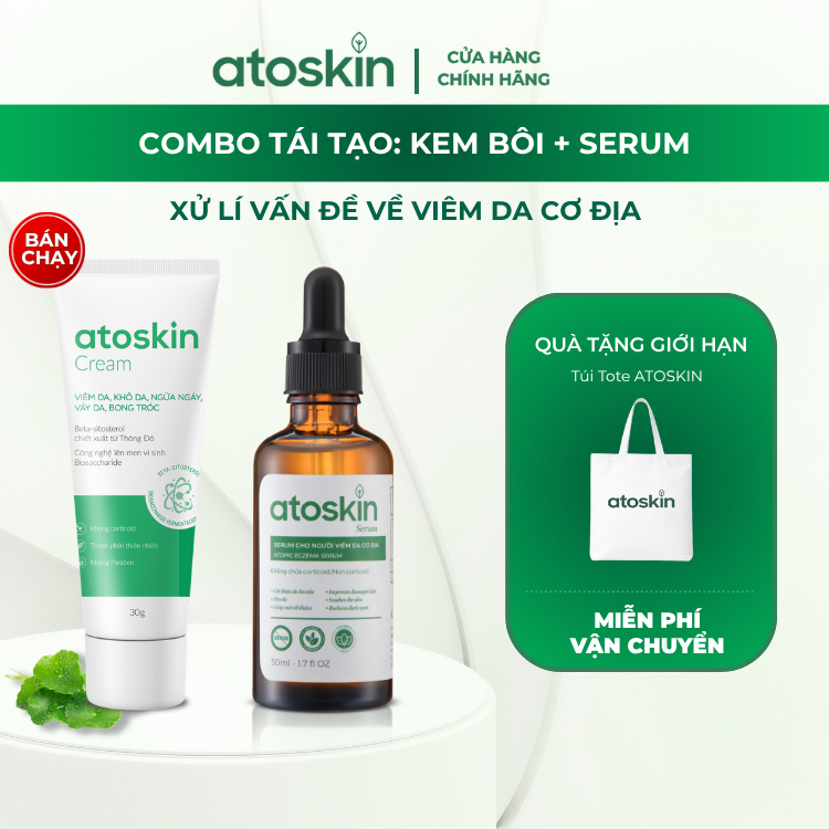 Combo Serum viêm da cơ địa Atoskin + Kem bôi viêm da cơ địa Atoskin dành cho da nhạy cảm