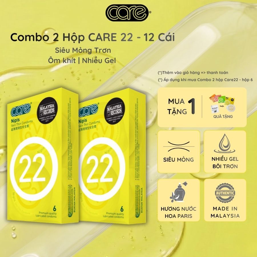 Combo 12 Bao Cao Su Siêu Mỏng CARE 22 Nhiều Gel Bôi Trơn, Bcs Kéo Dài Quan Hệ, Truyền Nhiệt Tốt