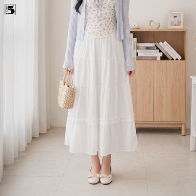 Chân váy midi nữ Twentyfive dáng dài nàng thơ 4 tầng xòe 2 lớp, cạp chun co dãn 6871
