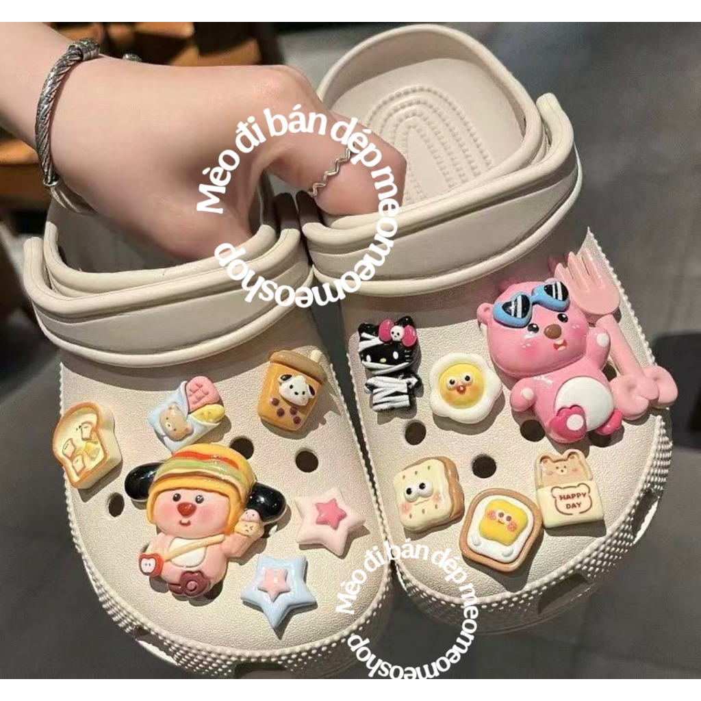 Dép có chữ kèm bộ charm loppy dễ thương giày dép sục có quai hậu chất liệu nhựa Eva đúc nguyên khối 